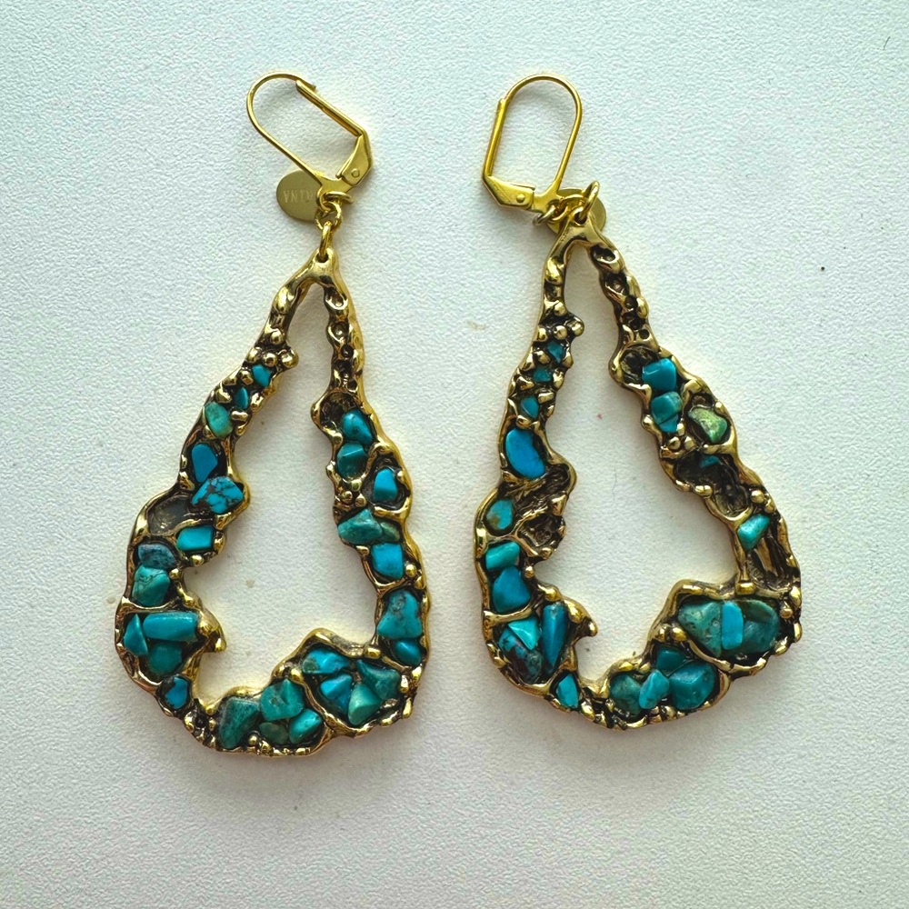Gold & Turquoise Stone Earrings